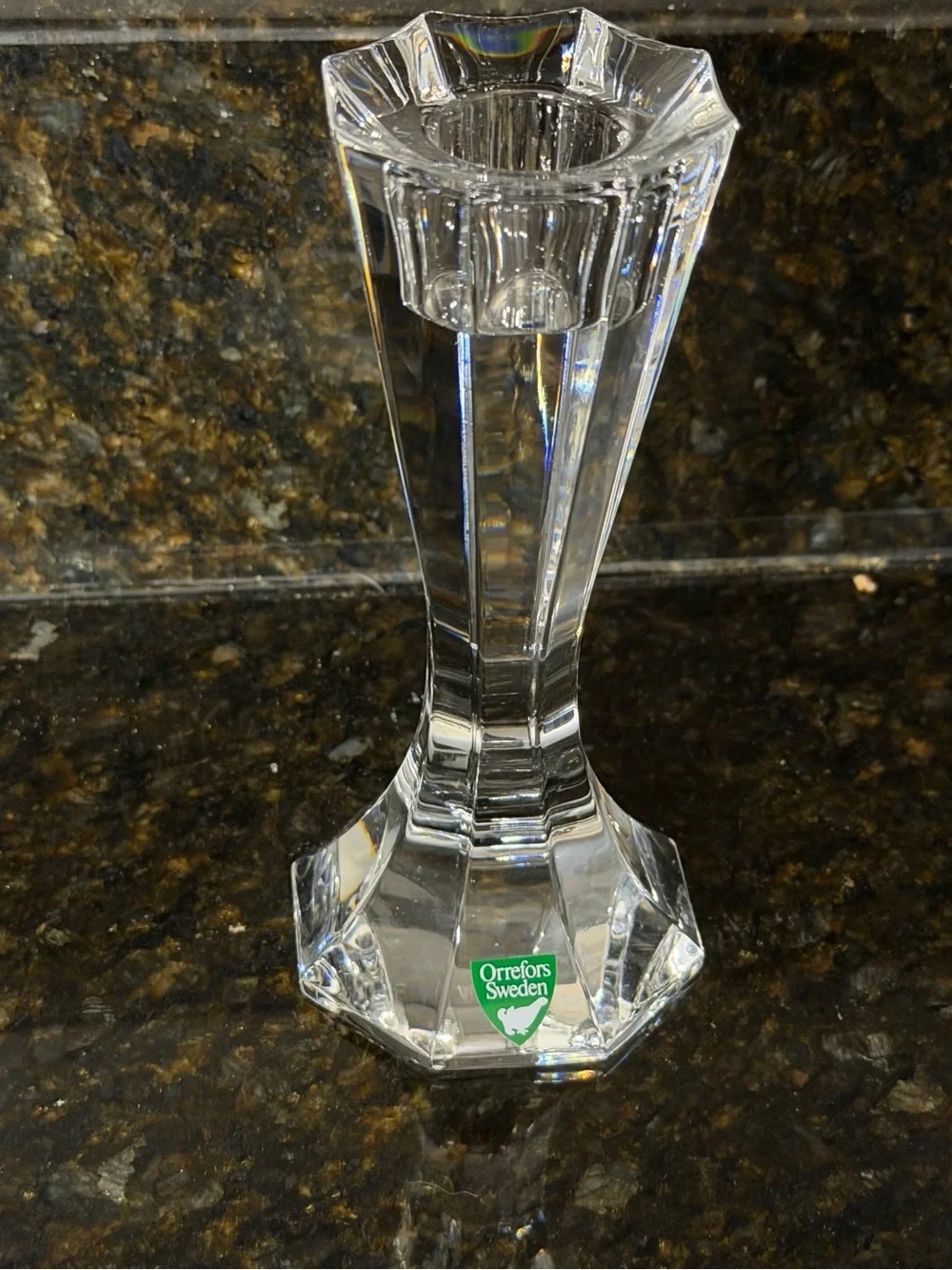 Orrefors Sweden Faceted Crystal Candlestick Candle Holder 5.5”